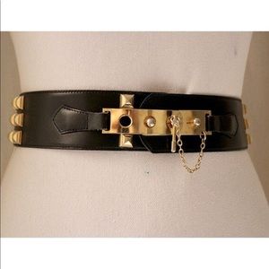 90’s Vintage Black Belt w/ Rockstud Gold Hardware